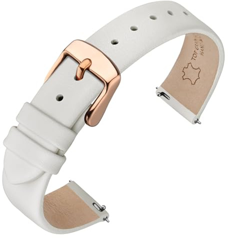 ANNEFIT Watch Straps for Men Women, Top Grain Leather Watch Band with Quick Release, Band Width 12mm with Rose Gold Buckle (White)
