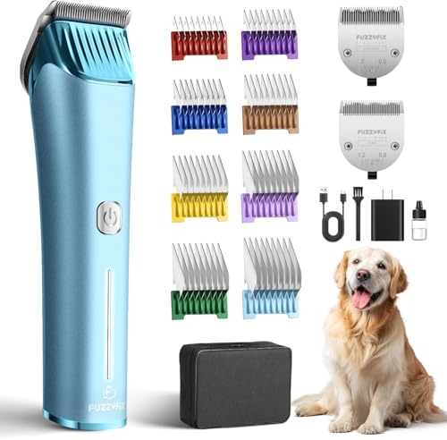 FuzzyFix Professional Dog Grooming Clipper with Replacement Blade, 5-in-1 Adjustable A5 Blade Cordless Pet Grooming Kit 2 Speed Trimmer Hair Shaver with Detachable Metal Combs Nova for Animal Horse