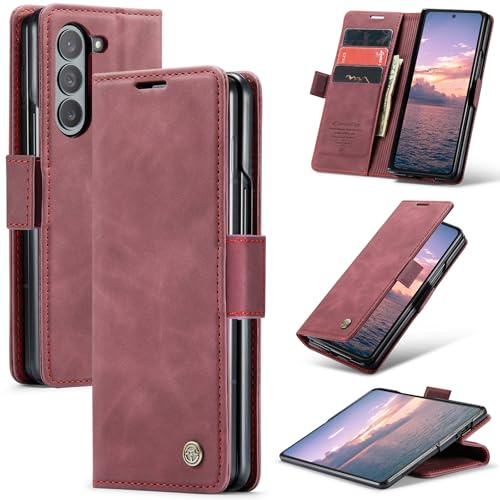 Phernykas Wallet Case for Z Fold 6, Red
