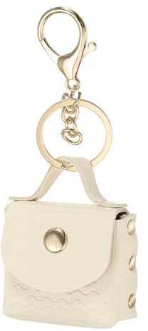 PATIKIL Mini Llavero De Bolso para Mujeres, Piel De PU Elegante Y Lindo Bolso Llaveros Creativos para Maquillaje Llave Tarjeta Cable De Datos Organizador Bolsa con Cremallera, Beige
