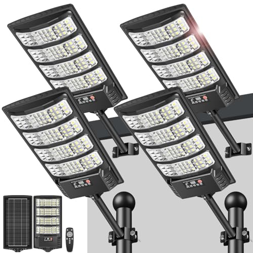 LEKIA Solarlampen für Außen - 6000K Solar Straßenleuchten für Außen mit Bewegungsmelder und Fernbedienung, Weitwinkel LED solar Aussenleuchte Wasserdicht Solarstrahler für Gärten Garage Hof, 4 Stück