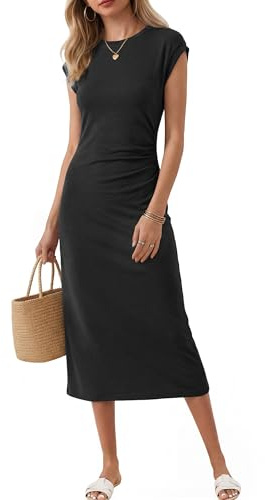 Newshows Vestidos Verano para Mujer Midi Informal sin Arrugas Vestido Camisero Cuello Redondo Abertura