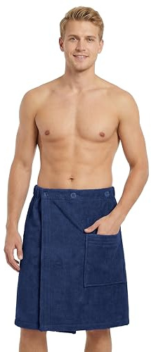 LAYNENBURG Premium bastukilt män med knappstängning – 100 % bomull – Öko-Tex 100 – män bastuhandduk – frotté bastuhandduk, kilt elastiskt band för wellness, spa och bastu (M-XL mörkblå)