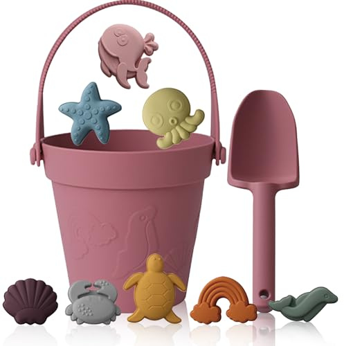 RoseFlower Silikon sandleksaker barn 10 stycken silikon sandleksaker set sandlåda leksak med hink spade sandformar sandleksaker från 1 2 3 4 5 år flicka pojke #001