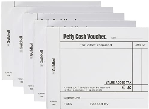Exacompta - Ref 103-WHTZ - Guildhall - Petty Cash Vouchers, 101 x 127mm, 70gsm Paper, 100 Sheets per Pad, Pre-Printed Headings for Accurate Recording - White, Pack of 5