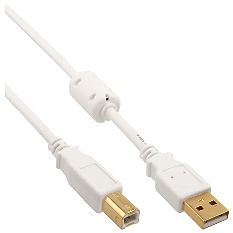 InLine 34550W USB 2.0 Kabel, A an B, weiß / gold, mit Ferritkern, 10m