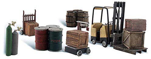 Loading Dock Details (Forklift, Crates, Barrels, Wellding Tanks & Hand Cart) HO Scale Woodland Scenics