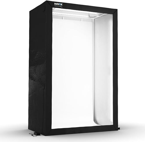 HAVOX - Studio Fotografico HPB-200 - Dimensioni 120x80x200cm - Illuminazione a LED Luce del giorno 5500k - 30,000 lumens - CRI 93 - Realizza le tue foto commerciali per e-commerce.