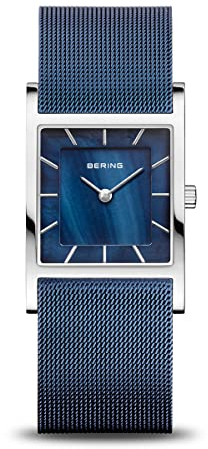 BERING Damen Quarz Uhr | Armbanduhr 26 mm silbernes Edelstahlgehäuse und blaues Zifferblatt | Milanaisearmband | Saphierglas | 5 ATM | 10426-307-S