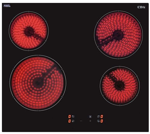 CDA HC6621FR 4 Zone Frameless Ceramic Hob with 9 Power Levels, Touch Controls and Residual Heat Indicators