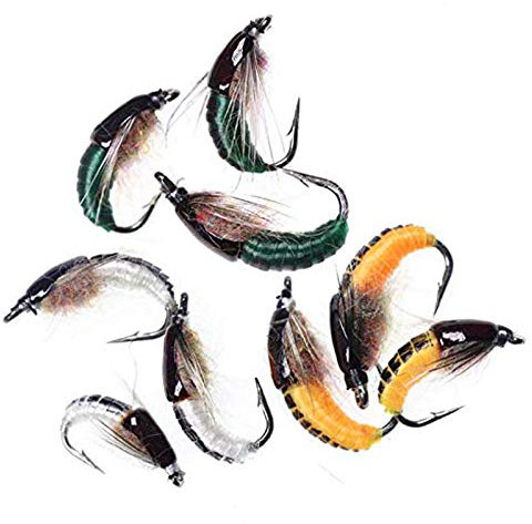 GREATFISHING 9pc 3 Colors Super Sturdy Realistic Nymph Scud Flies for Trout - Nymph, Beadhead, Wet Assortment - 3 Sizes (#12)