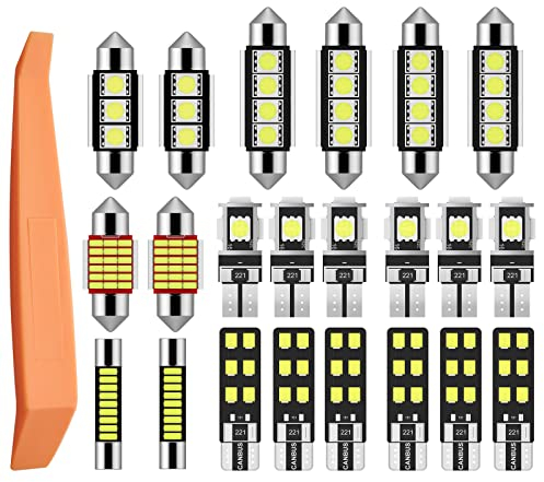 Justech 22PCs Can-bus Error Free LED SMD Bulbs Kit Set Spare Parts for Car Interior Dome Map Door Courtesy License Plate Lights Festoon C5W T10 168 194 2825 Xenon-White