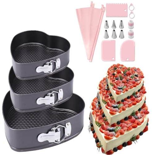 HQILRRA Springform Herz,Backform Herz, Springform auslaufsicher, Kuchenform Herz antihaftbeschichtet, Springform set, 3 Größen (20/22/24cm)