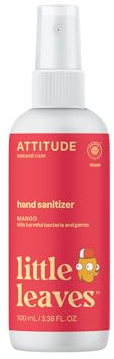 ATTITUDE Hand Sanitizer Spray for Kids & Adults, EWG Verified, Travel Size, Dermatologically Tested, Plant and Mineral Based, Vegan, Mango, 3.5 Fl Oz (Spray Bottle)