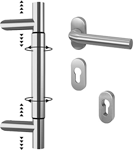 BASI | Stoßgriff Variabel Komplett-SET | Stangengriff flexibel einstellbar + Schmalrahmen-Garnitur + Schutzrosette PZ oval aus Edelstahl | Beschlag Türgriff Set für Haustür | Montagematerial