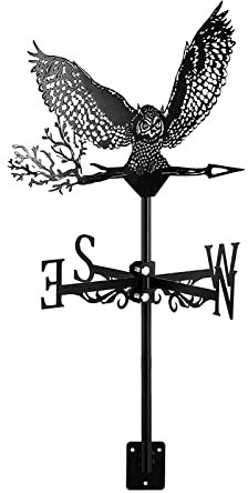 ZNEL Chouette Girouette De Inoxydable en Métal avec Motif Hibou Oiseaux Orientation du Vent Indicateur Décoration pour Jardin, Toit, Padel Extérieur,Soaring Owl