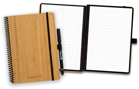 BAMBOOK Classic Notizbuch - Bambus-Holz Hardcover - A5 - Kariert, Wiederverwendbares Notizbuch, Notizblock, Reusable Notebook
