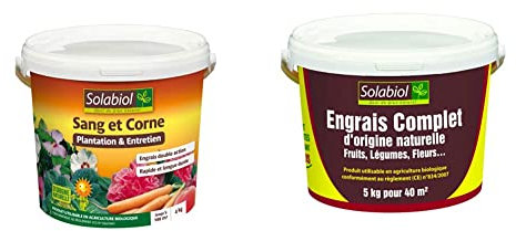SOLABIOL SOMIX04 4 Kg | Effet Rapide (Sang) et Longue durée (Corne), Puissant & SOCOMP5 Engrais Complet - Fruits, Légumes, Fleurs | Seau 5 Kg Utilisable en Agriculture Biologique