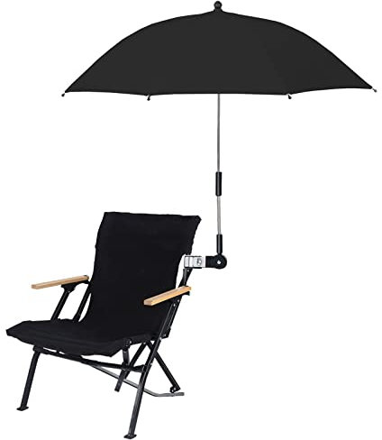 JUOPZKENN Sombrilla de playa con abrazadera y protección UV para patio, playa, silla de ruedas, sillas de carrito de golf (negro)