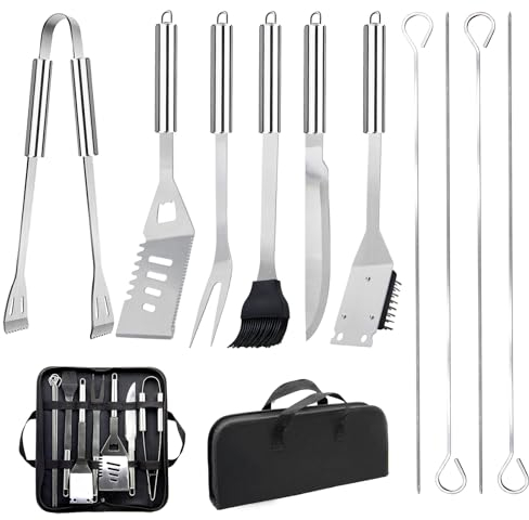 11Pcs Juego de Utensilios Barbacoa de Acero Inoxidable Profesionales Accesorios Barbacoas - Kit Barbacoa Prácticas con Bolsa Portatil - Herramientas Parrilla Barbacoa para Camping Picnic Exterior
