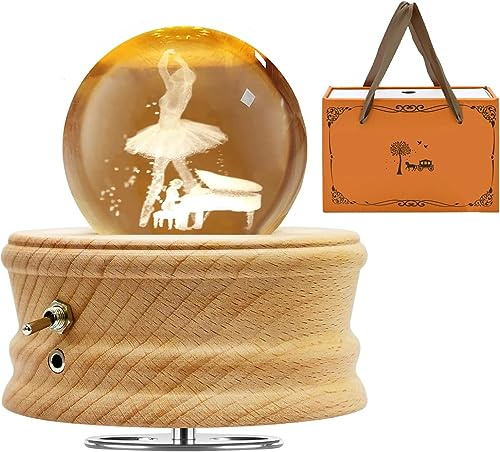 JOIENDY Carillon con Sfera di Cristallo, Rotazione a 360° della Base 3D Palla di Cristallo 70mm Sfera Vetro Lampada a LED Regalo per Natale Compleanno San Valentino della Mamma Decorazione