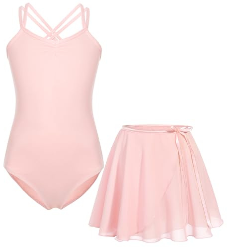 FONLAM Robe Justaucorps de Ballet Danse pour Fille Justaucorps Gymnastique Coton Ballet Tutu Jupe Danse Chassique (Rose, 11-12 Ans)