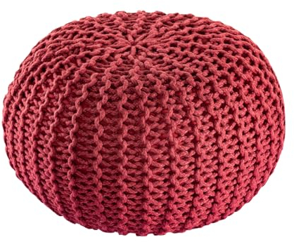 kreatives Wohnen Sitzpouf ø55cm Pouf Strickhocker Strickpouf Premium Innen Terrasse Pool Garten nachhaltig Rostbraun - Ruby Wine