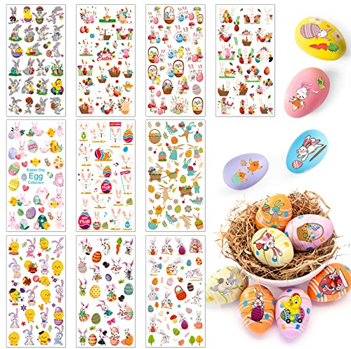 Ostereier Sticker,10 Sheets Ostereier Aufkleber,Eierfarben Ostern,Osterhasen,Eierfarben Ostern Kinder,Kleine Geschenke Für Ostern