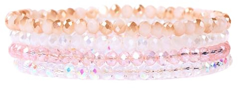 GoPaw Damen Kristall Perlen Armband, Mehrschichtiges Steine Armband, Paar/Freundschafts/Partner Armbänder (Rosa 2)