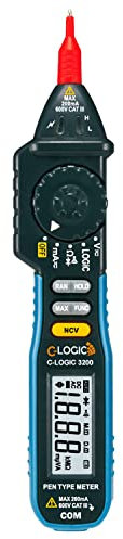 C-LOGIC 3200 Multímetro Tipo Lápiz - Tensión y Corriente AC/DC, Retención de Datos, Autoapagado, Prueba de Continuidad y Detección de Tensión Sin Contacto (NCV)