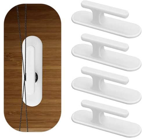 4-Pack Child-Safe Blind Cord Winders - Adhesive Wall Hooks for Window Blind & Curtain Cords - White Cord Organizers to Prevent Tangling & Improve Safety (No Drilling Required)