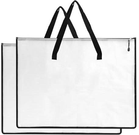 RUIAN 2-Pack 19x25 Inch Art Portfolio Bag, Waterproof Nylon Folder with Handle for Artwork, Drawing Pads, Posters, Charts & Teaching Materials (Translucent, Foldable)