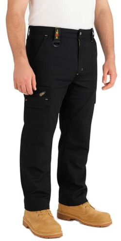 IBEX TR5 Men’s Cargo Work Trousers with Knee Pad Pockets - Heavy Duty Pants with Multi-Pocket, Elastic Waist, Twin Belt Loops & YKK Zip - Durable Workwear Combat Trousers, Black, 32W X 29L Short