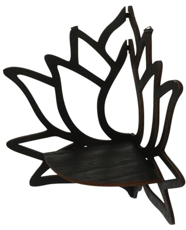 HAMPPLIES Étagère D’Angle Murale en Bois Support Mural Décoratif Motif Lotus Creux Étagère Flottante pour Rangement Cuisine Salon Chambre 11.02X9.84X5.51In