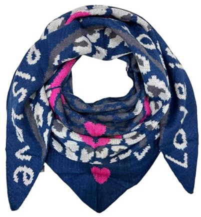 Sciarpa triangolare XXL a maglia Love Leopard motivo caldo inverno sciarpa alla moda autunno primavera sciarpa tubolare sciarpa triangolare Stola lana panno, Blu scuro, 210 x 85 cm