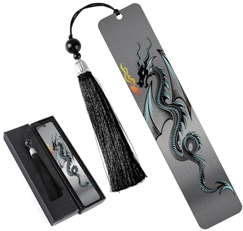 Dragon Metal Bookmark: 1 Pcs Steel Colored Double Sided Book Mark with Gift Box, Imaginative Themed Design for Readers, Collectors and Medieval Literature Lovers, Elegant and Long-Lasting