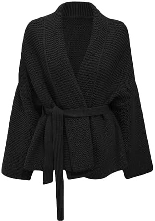 Cardigan pour Femme avec Ceinture Manches Longues Pull Décontracté Surdimensionné en Tricot Côtelé Long Cardigan Ouvert sur Le Devant Hauts Automne Hiver Vêtements D'Extérieur Chauds