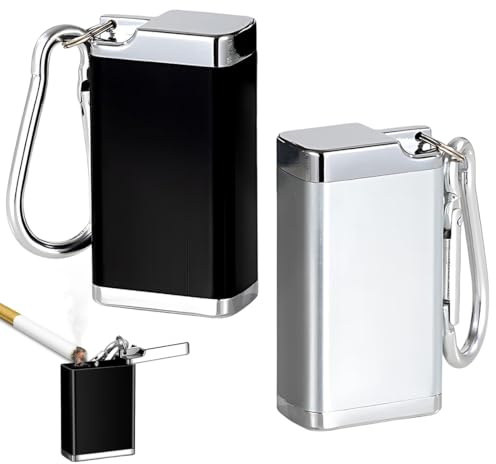 GNALIA Cendrier De Poche Anti-Odeur, 2 Pièces Cendrier Fermé Portable Noir Et Argent, Cendrier De Plage, Mini Cendrier De Voyage En Métal Avec Couvercle Et Porte-Clés