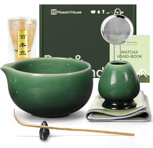 Maestri House Matcha Whisk Set, 7-Piece Kit with Spouted Ceramic Bowl