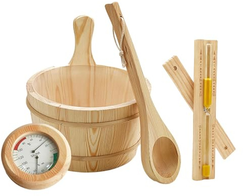 Sharplace Set di 4 accessori per sauna, termometro, robusto mestolo per attrezzatura, resistente all'usura, durevole, portatile, premium