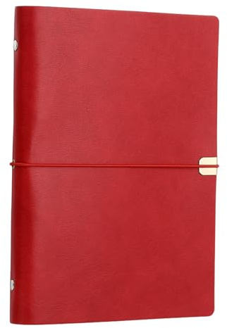 PATIKIL Couverture De Carnet En Cuir A5, Protège-Carnet À Anneaux 6 Rechargeable Sans Papier Avec Fermeture Élastique Pour Réunions De Travail, Rouge