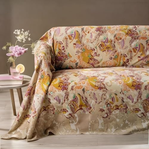 Caleffi Telo Arredo Copridivano Matrimoniale 270x270 cm Grandecor Laos in 100% Cotone – Copritutto Multiuso per Divano Letto Tavolo Pic Nic (Oro)