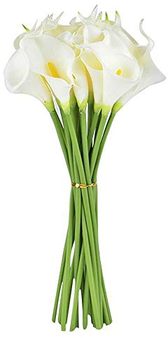 VKTY Lot de 10 lys Calla artificiels pour décoration d’intérieur, Bouquet de Mariage, Jaune, Lys artificiels, pour décoration de Mariage