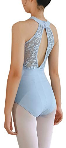Limiles Women's Halter Neck Bodysuit Keyhole Back Gymnastic Ballet Dance Leotard Tops Dancewear Costumes (Light Blue, XL)