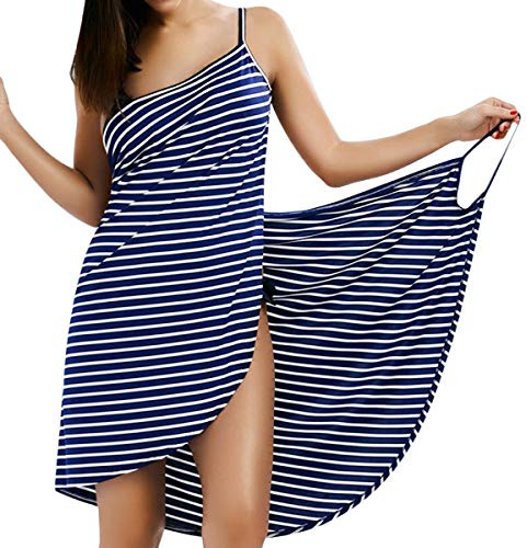 LumiSyne kvinnor bikini baddräkt strandöverdrag mode rand spagettirem strandklänning sexig v-hals sarong wrap badkläder liten storlek stor storlek, Smala fransar mörkblå, 3XL