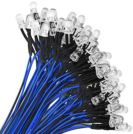 YIXISI 50 PCS 5mm LED-dioder Ljus, Ultra Ljus 12V 20cm Förkopplad, Blå