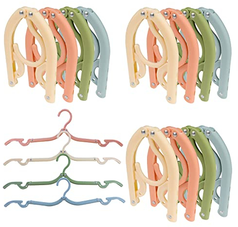 GZkushi 16 Stück Faltbare Kleiderbügel, Zusammenklappbar Kunststoffbügel Platzsparend für Zuhause, Hotel, Reisen, Camping（4 Farben）