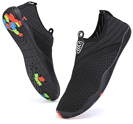 Vsufim snabbtorkande barfotaskor för vattensporter, vattensockor för simning, strand, pool, surfing och yoga för kvinnor och män, Svart/Svart, 39/39.5 EU