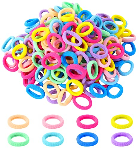 Hanyousheng 200 Stück Haargummis Mädchen, 8 Farben Klein Haargummi, Mini Nahtlose Haarbänder, Haarband Baby Mehrfarbig Soft Zopfgummi Klein für Mädchen Kinder Kleinkinder Baby
