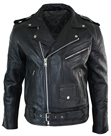 Mens Cow Hide Original Cross Zip Brando Biker Motorcycle Real Leather Jacket Black